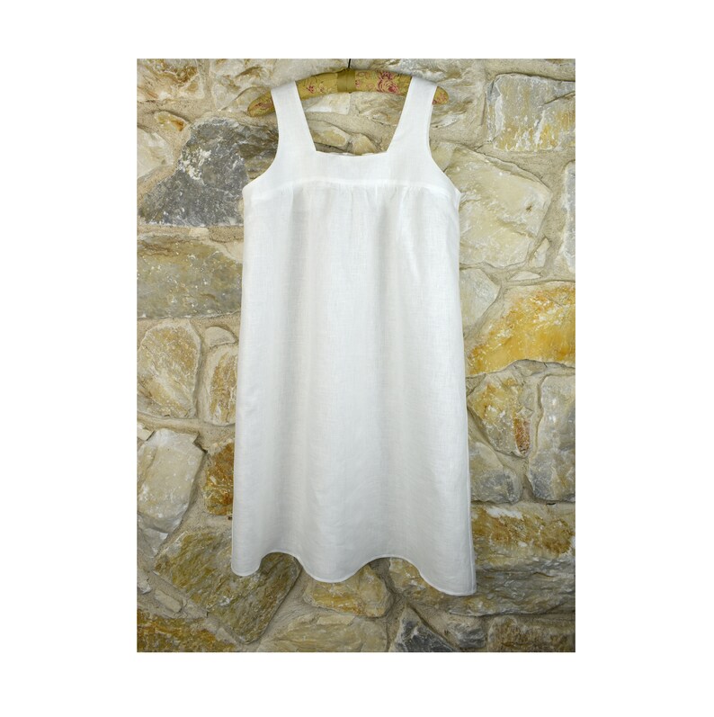 Linen Square Neck Dress Summer Dress Shirring Front Elastic Band Back Neck A Line