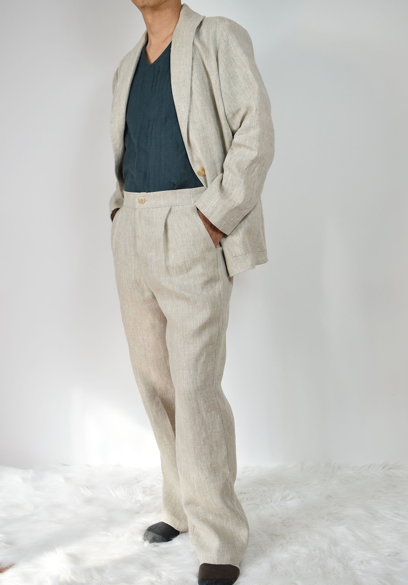 Men's Linen Jacket / Button Front / Patch Pockets image 3