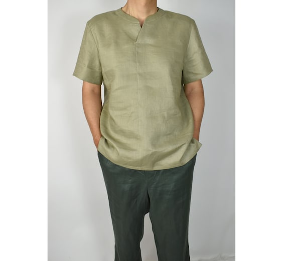 Men's Linen Short Sleeve Shirt / Summer & Spring Pull-over Shirt / French Premium Linen / Men's Short Sleeve Shirt / Men's Linen T-Shirt