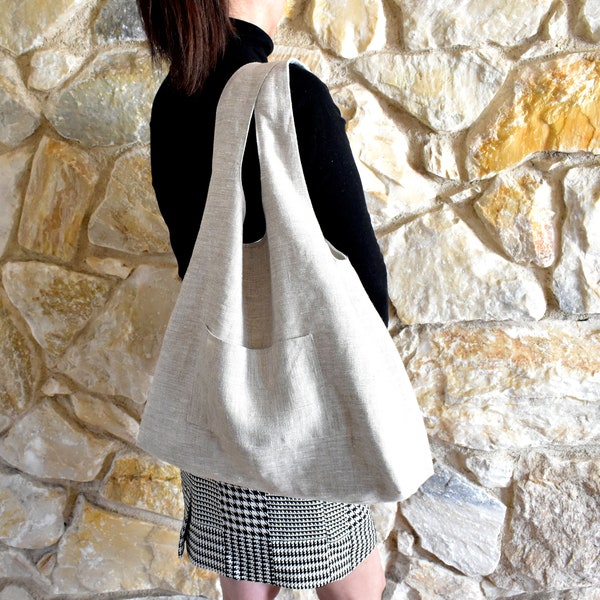 Linen Reversible Hobo Tote Bag, Oversize Tote Bag,  Linen Shoulder Bag, Linen Shopping Bag, Backpack