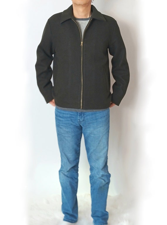 Men's Wool Jacket / Wool Bomber Jacket / Zipper Front / Welt Pockets