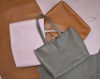 Genuine Leather Tote with Extra Accessory Bag