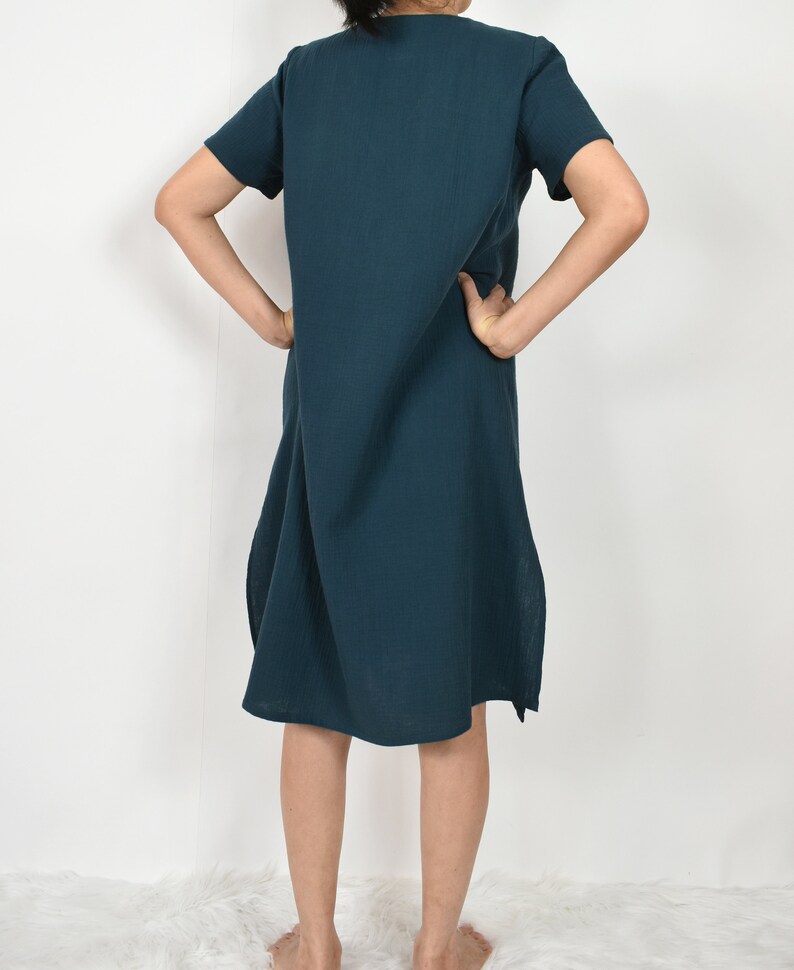 Women's Cotton Gauze Vneck Dress / Short Sleeve Dress Etsy