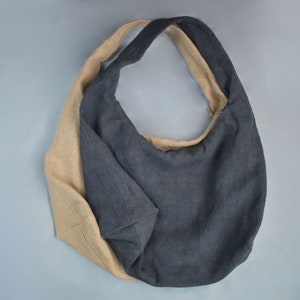 Linen Hobo Bag / Everyday Bag / Zipper Closure with two inside pockets / Shoulder Bag /Stone washed Linen Tote Bag