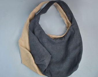 Linen Hobo Bag / Everyday Bag / Zipper Closure with two inside pockets / Shoulder Bag /Stone washed Linen Tote Bag