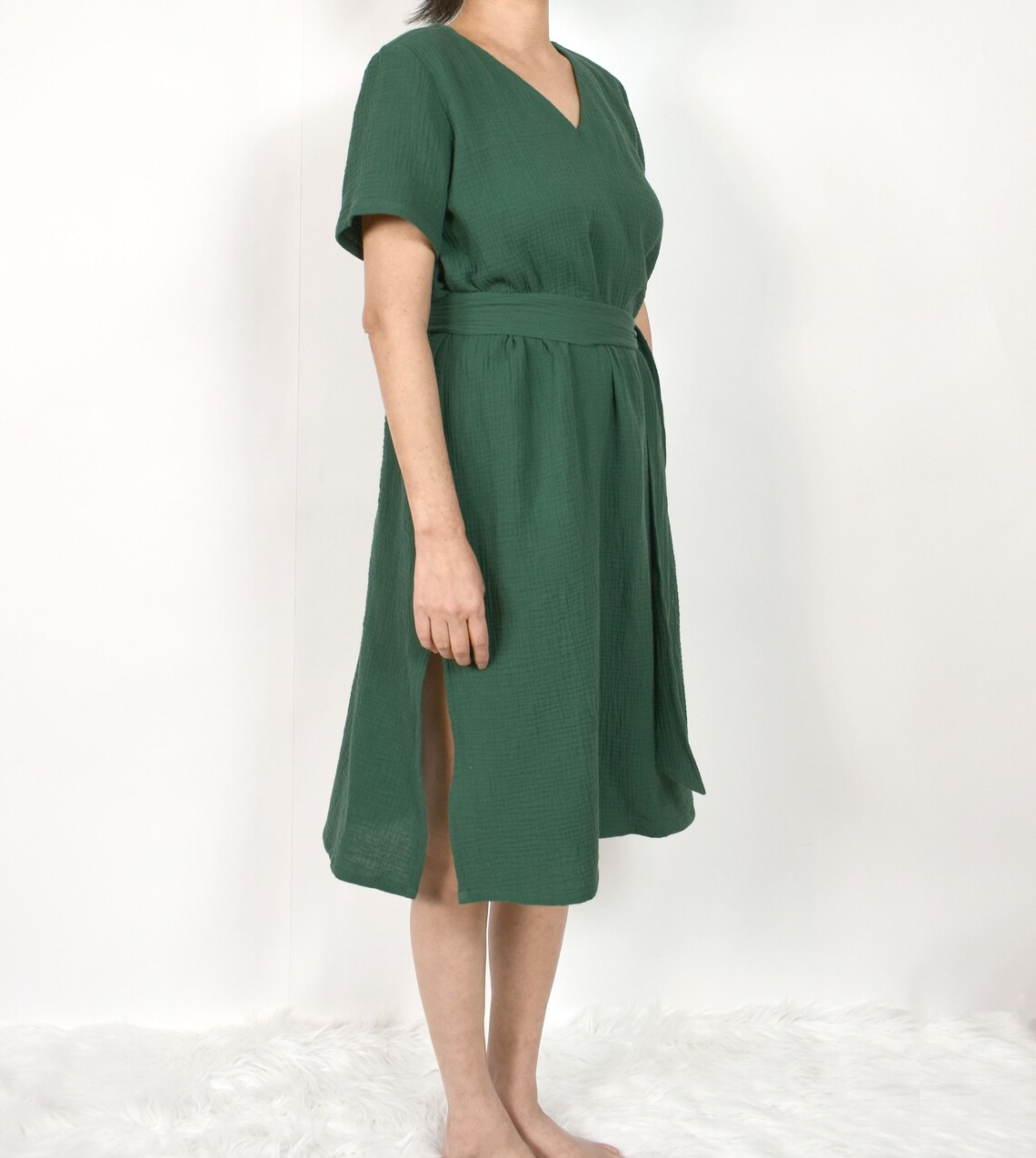 Women's Cotton Gauze Vneck Dress / Short Sleeve Dress Etsy