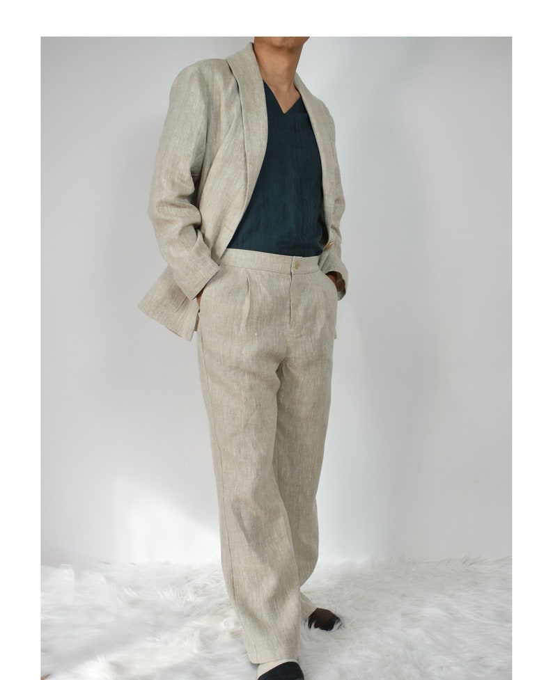 Men's Linen Jacket / Button Front / Patch Pockets image 1