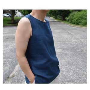 Men's Linen Sleeveless T-shirt / Men's Linen Basic Tank Top / Summer Shirt for Men image 3