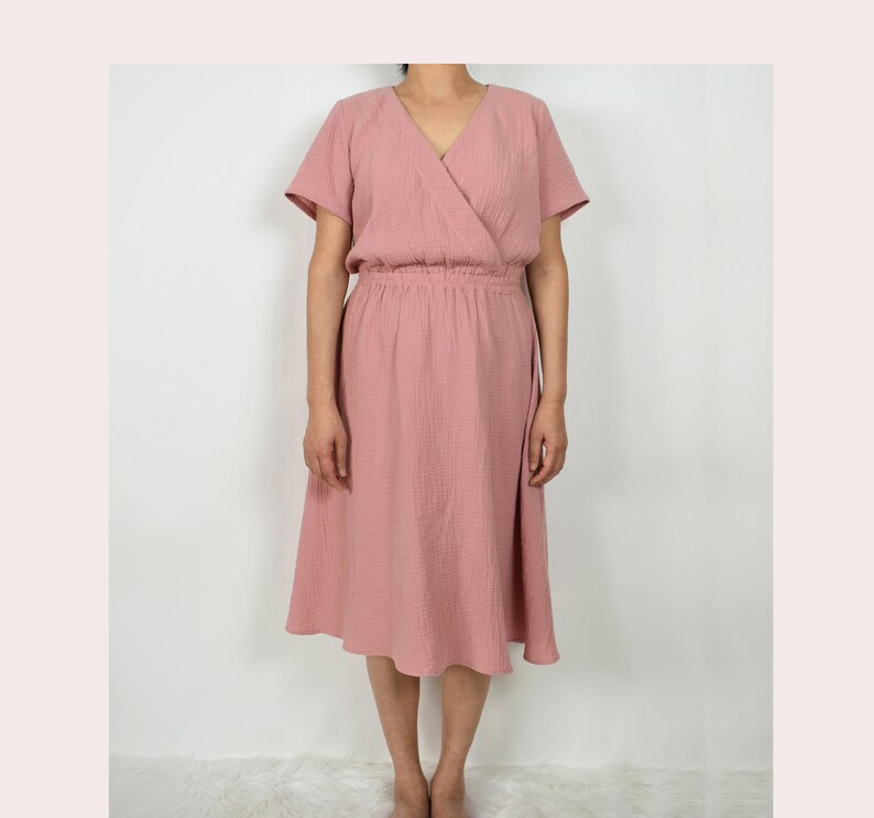 Women's Cotton Gauze Wrap Dress / Short Sleeve Dress With Etsy