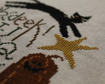 Eek! Finished Completed Cross Stitch - Great Halloween item - Design from Bent Creek