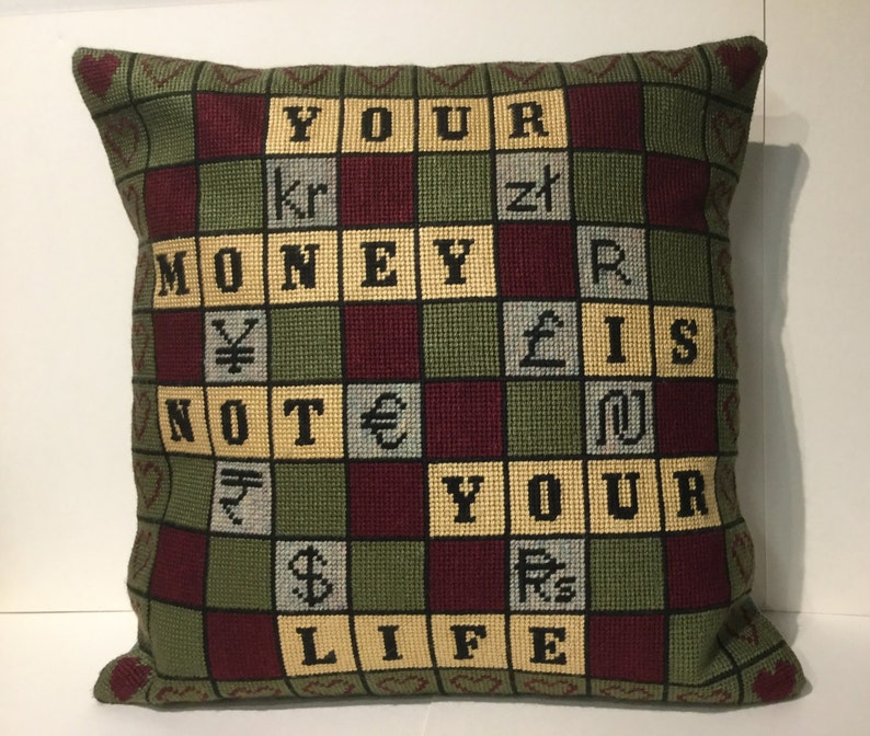 Money money needlepoint currency cushion pillow currency Etsy