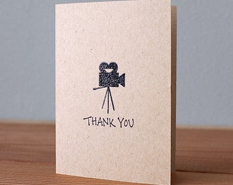 Handmade Vintage Movie Camera Thank You Card, Cards for Movie Fans, Cards for Film Fans, Vintage Camera Card, Vintage Movie Camera Cards