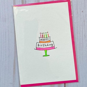 "Handgemachte rosa Geburtstagskarte ""Happy Birthday"", Tiered Cake, Kuchenstandkarte, weetree company, weetree, weetreeco, The Wee Tree Co."