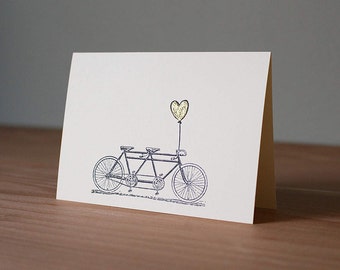 Tandem Bike & Gold Embossed Heart Card, Tandem Bicycle, Card with Tandem Bike, weetreeco, weetreecompany, The Wee Tree Co.