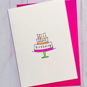 "Handgemachte rosa Geburtstagskarte ""Happy Birthday"", Tiered Cake, Kuchenstandkarte, weetree company, weetree, weetreeco, The Wee Tree Co."