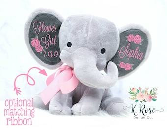 Wedding Gift Personalized Flower Girl Present Keepsake Gift Personalized Elephant Stuffed Animal Flower Girl Gift Jr Flower Girl Gift