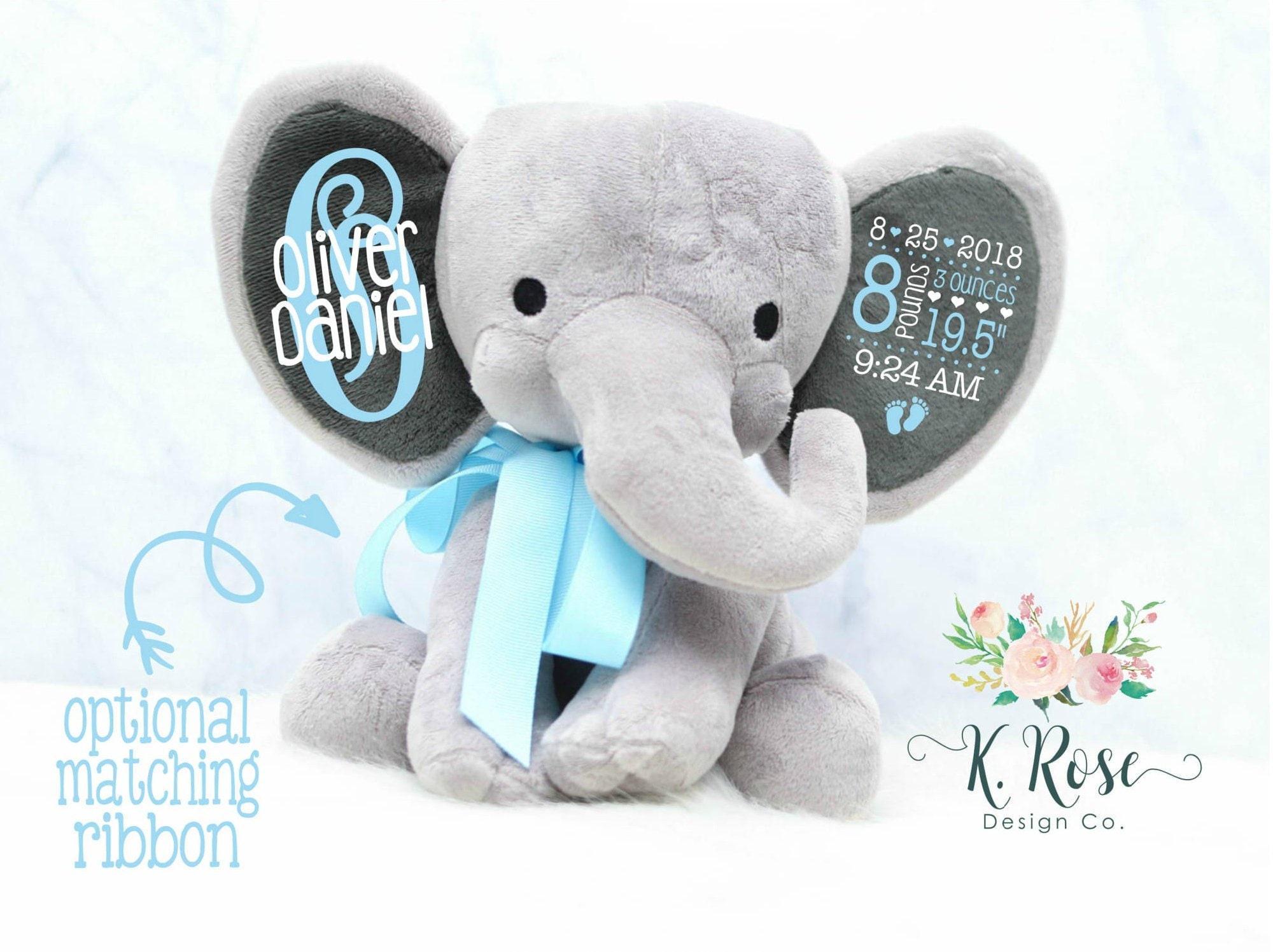 Birth Announcement Elephant Birth Stat Elephant Keepsake Etsy