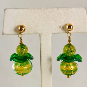 Earrings Dangles Murano beads Vermeil 1.4”long