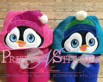 Boy and Girl Penguin Applique Embroidery Design (5X7 Hoop) 2D and 3D