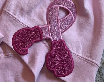 Digital embroidery File: Awareness Boxing Glove Ribbon Applique design and Side Seam cut out, includes 5 sizes, see description for sizes