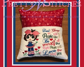 Be Yourself EmbroideryDesign approximate Design Size include seperate character and words 3.9X2.68,  5X7, combined 8.87X6, 10.35X7 & 11.83X8