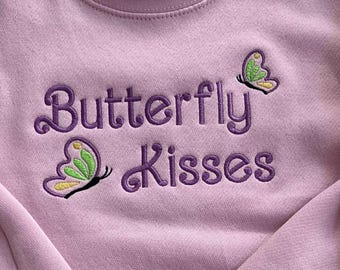 Digital embroidery File: Butterfly Kisses Word Art design, includes 5 sizes, see description for sizes