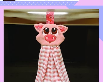 In the Hoop Pig Towel Topper Embroidery Design includes 3 sizes for 4X4, 5X7, and 6X8 Hoops  (hand sewing to close)