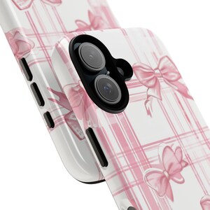 Pink Bow Plaid Tough Phone Case: iPhone, Samsung, Pixel