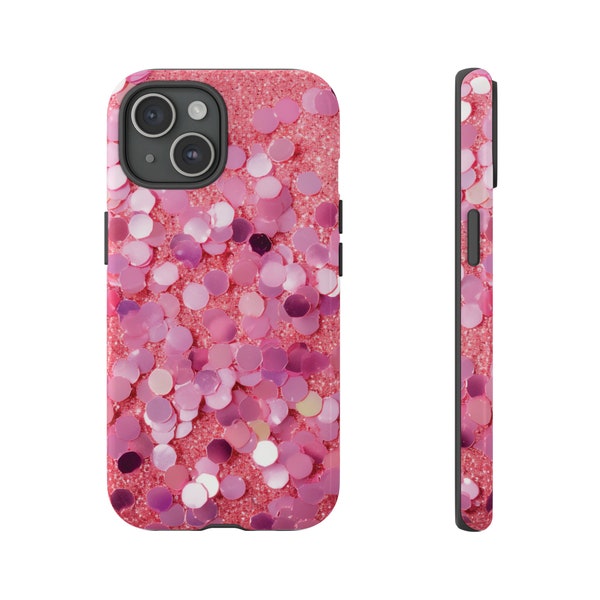 Pink Confetti Glitter Graphic. Smooth Texture. Matte or Glossy. Tough Phone Case for iPhone, Samsung Galaxy, and Google Pixel Devices.