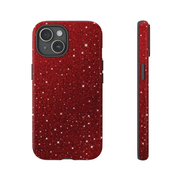 Sparkling Ruby Red Glitter Graphic Tough Phone Case for Apple iPhone, Samsung Galaxy, and Google Pixel Mobile Devices.