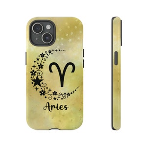 Aries Zodiac Sign Phone Case: Yellow Starry Sky, Tough Protective Case