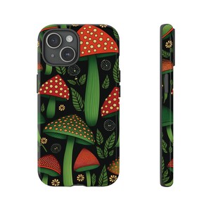 Mushroom Folk Art Tough Phone Case: Impact Resistant Polycarbonate