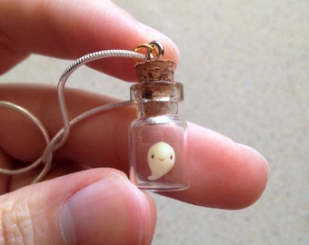 Tiny ghost in a bottle necklace / charm