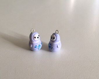 Dutch Porcelain-style painted baby penguin necklace