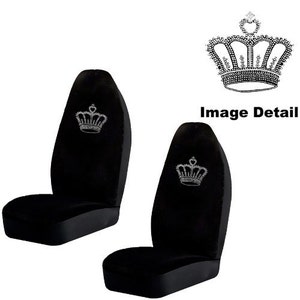 Black Leather Car Seat cover with Rhinestone bling Crown Five