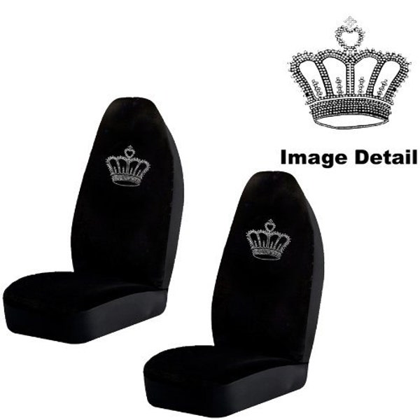 Crown Gem Crystal Studded Rhinestone Bling Car Truck SUV Front Universal-Fit Bucket Seat Covers