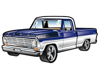 Navy Blue and White Ford F100 1970'S Truck Sticker