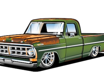 1971 Ford F100 Green Low Rider Vinyl Sticker
