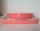 vintage pink Pyrex ovenware casserole dish round baking dish pink kitchen decor pink pans rectangular pan 8 inch round pan baking dishes