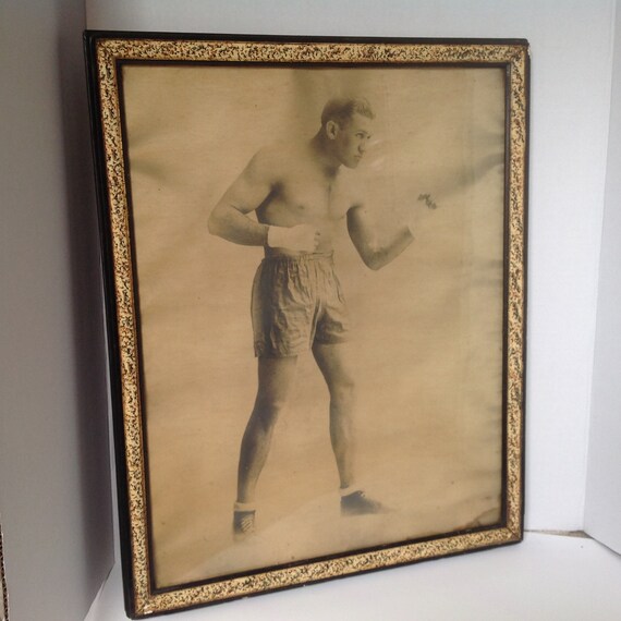 Antique Framed Boxing Print Vintage Sports Decor Image 0