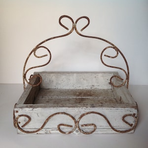 Rustic Wood Box with Rusty Wrought Iron, Farmhouse Decor