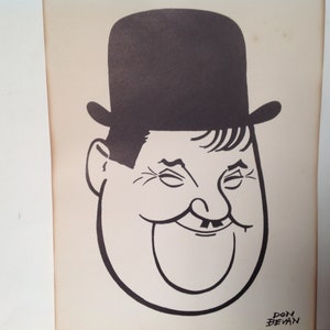 vintage Oliver Hardy caricature print/Don Bevan celebrity print 1962/Laurel and Hardy/Stan and Ollie/legendary comedy team/comic actors/1962