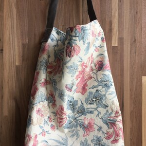 Market Tote - Simple Shopper Tote - Single Strap - Light Floral and Birds with Gray