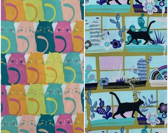 Choose Your Set of 2. Small Lunchbox Everyday Cloth Napkins. OEKO-TEX Certified Fabric. Colorful Cats