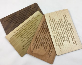 Missionary Gift, Missionary Commission, Standard of Truth Laser Engraved Wood Card for The Church of Jesus Christ of Latter Day Saints