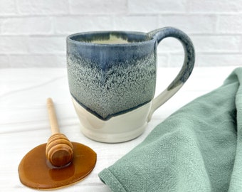 Ceramic coffee mug, handmade coffee tea mug, mug for soup cereal ice cream, blue and green mug, rustic farmhouse modern mug, mug friend gift
