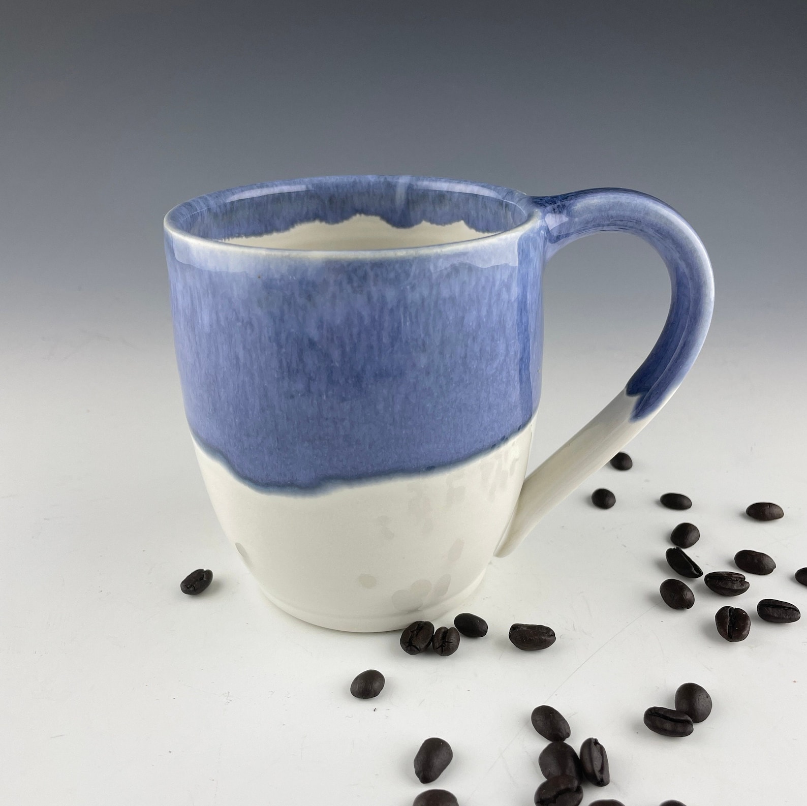 White and Blue Coffee Mug, Ceramic Coffee Mug Handmade, Coffee Lover ...