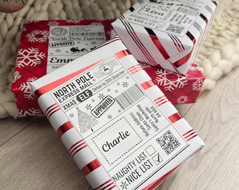 Personalized Santa Shipping Label, North Pole Post Office Santa Shipping Mail Postage Label, Custom Christmas Gift Label, North Pole Ship