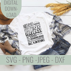 Hawaii SVG Berühmte Orte und Icons Datei, Hawaii State, Silhouette & Cricut Schnittdatei, USA Schnittdatei, Hawaii T-Shirt Datei