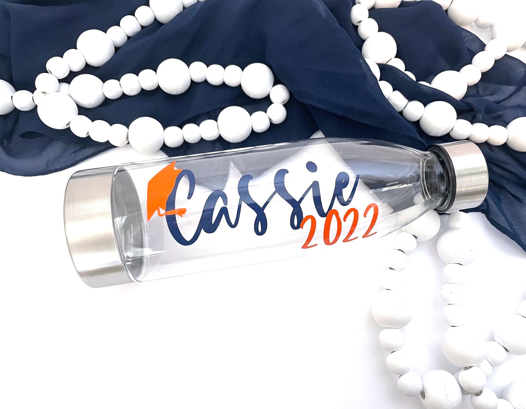 Graduation Gift 22 oz Stainless Steel Cap & Bottom Plastic body Clear Personalized Class of 2021 Water Bottle Senior Graduate Gift 2021
